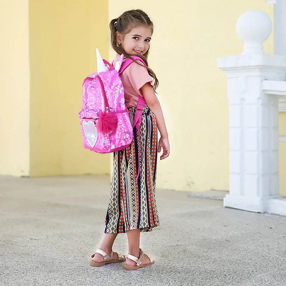 3pcs/set Sequins Unicorn Backpack Fashion Girl Glitter School Book Bag Girls Cute Hologram Laser PU Leather Travel Backpacks - AIAZ