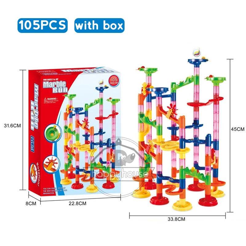 Marble Run Race Track Building Blocks Kids 3D Maze Ball Roll Toy DIY Marble Run Race Coaster Set 80/105/109/133pc Christmas Gift - AIAZ