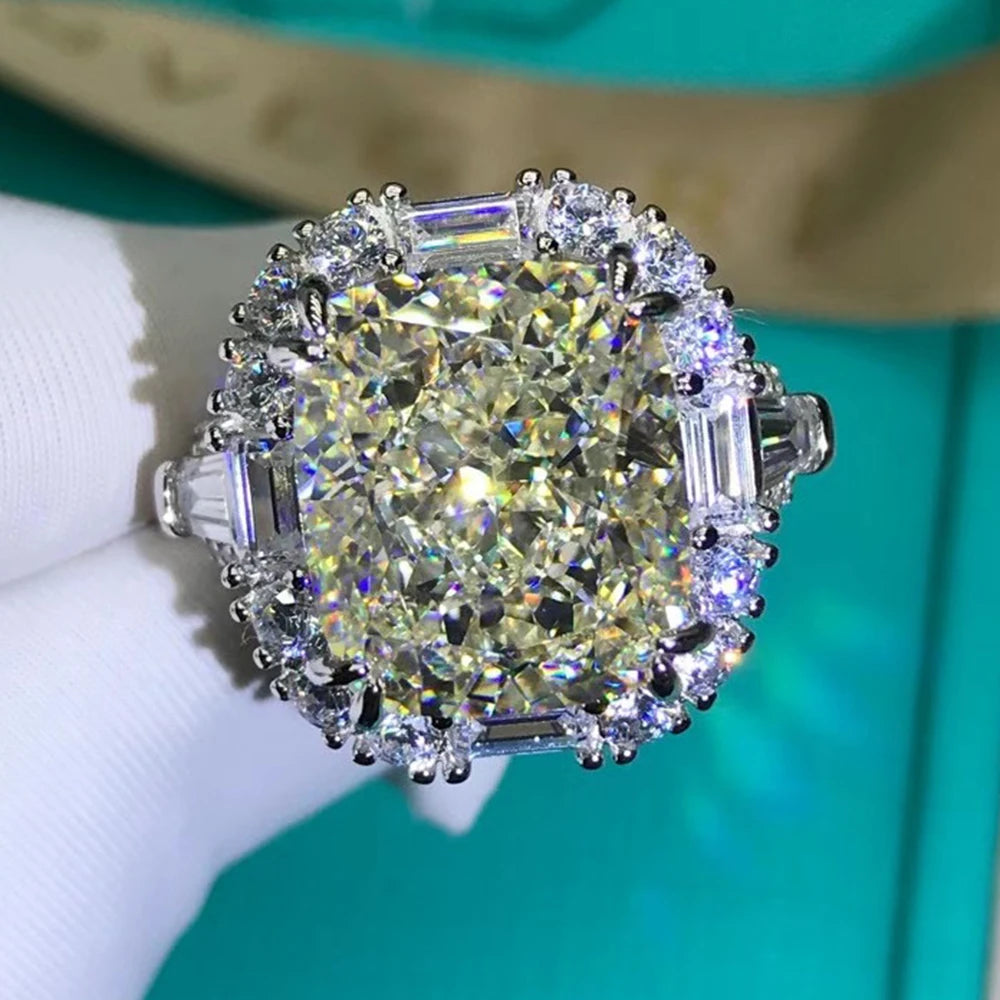 Wong Rain Luxury 925 Sterling Silver Radiant Cut G Color Lab Sapphire Gemstone Wedding Engagement Ring Fine Jewelry Wholesale