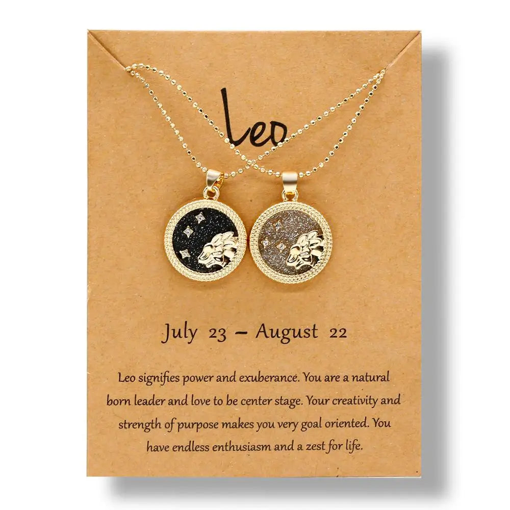 Fashion 12 Constellation Necklace For Women Men Gold Color Chain Zodiac Sign Round Pendant Necklace Couple Jewelry Birthday Gift