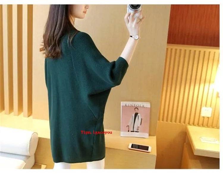 2023 Long Cardigan Women Sweater Autumn Winter Bat Sleeve Knitted Sweater Femme Jacket Loose Ladies Sweaters Cardigans New - AIAZ