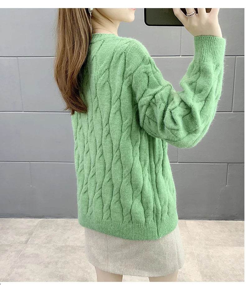 Women's Knitted Cardigan Sweater Loose Fashion New Autumn And Winter Western Style Casual Jacket Coat Women - AIAZ