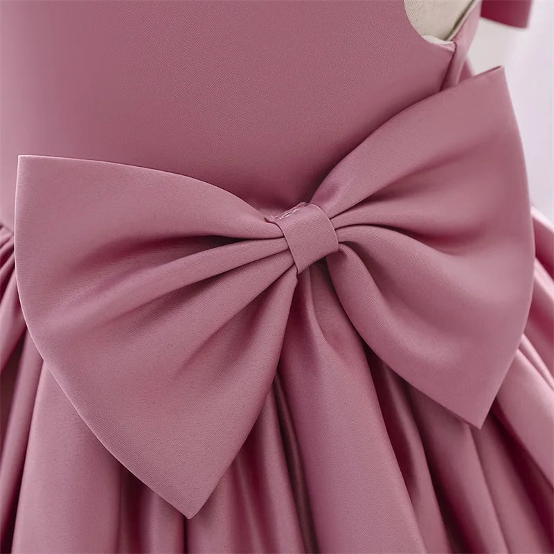 Big Bow Princess Sweet Kids Tutu Toddler Birthday Party Newborn Christening Children Baptism Baby Girls Clothes Summer Dresses
