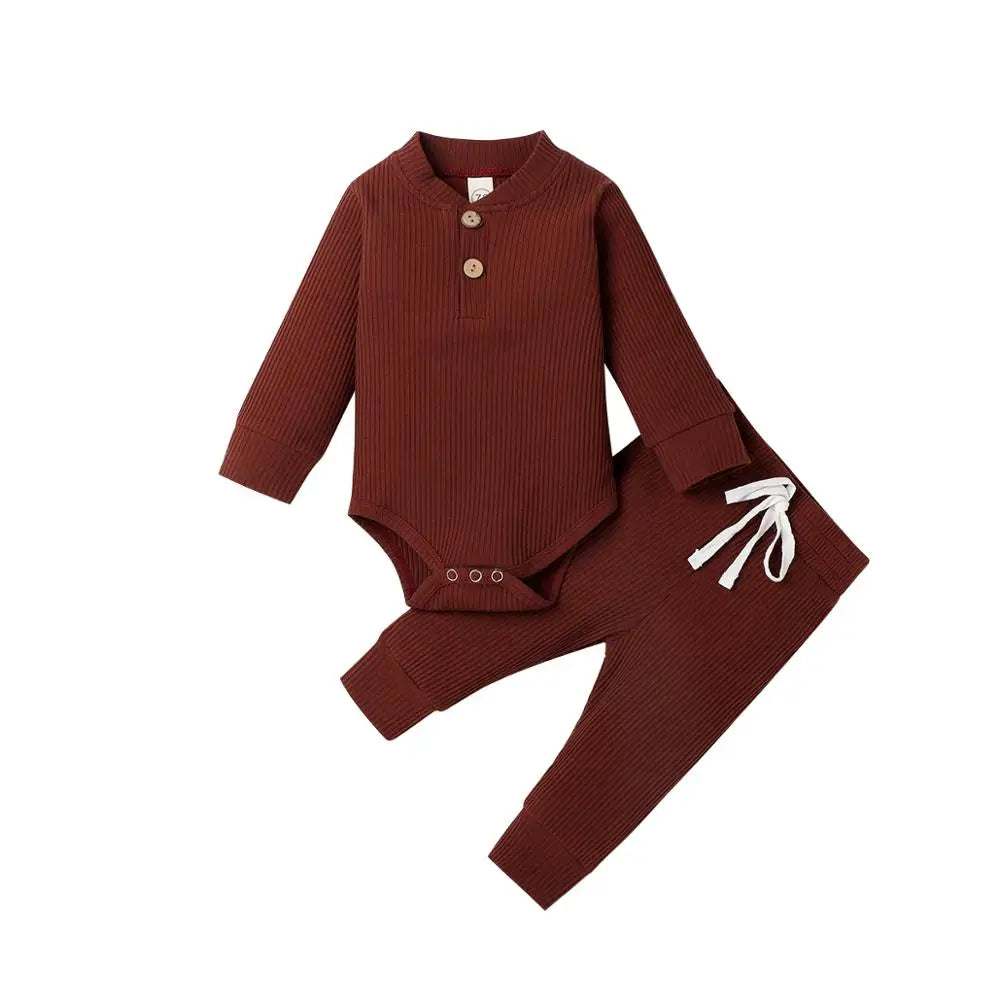 16 Colors Baby Solid Knit Sets Newborn Infant Girls Boys Fall Winter Long Sleeve Romper + Elastic Pants Toddler Outfit 0-24M