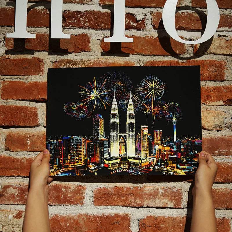 40.5*28.5cm Magic Scratch Art Crafts World Landscape Scraping Paintings Paper Adult kids decompression toys Creative DIY Gifts - AIAZ