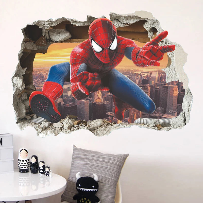 Cartoon Spider-Man Avenger Wall Stickers For Kids Room Decoration Home Bedroom PVC Decor Marvel Movie Mural Wall Art Decals