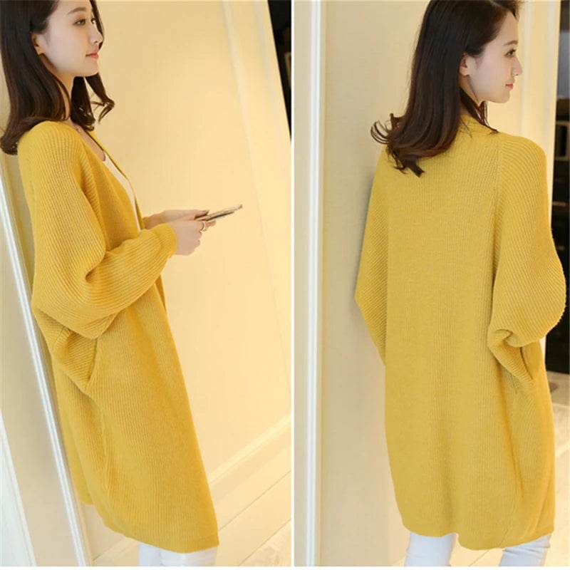 2023 Long Cardigan Women Sweater Autumn Winter Bat Sleeve Knitted Sweater Femme Jacket Loose Ladies Sweaters Cardigans New - AIAZ