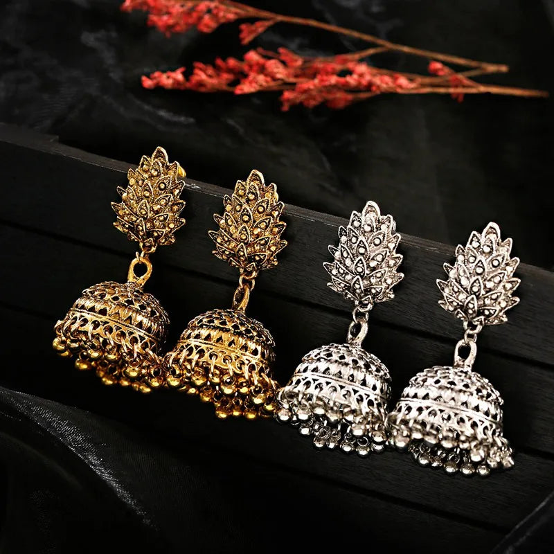 Boho Afghan Ethnic Drop Earrings For Women Pendient Gold Color Gyspy Silver Color Bell Ladies Indian Earring Jewelry