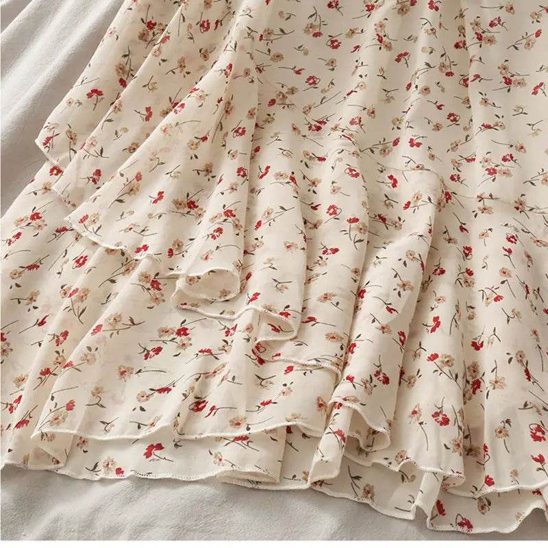 Skirts Women High Waist All-match Fashion Elegant Female Chiffon Flower Lovely Irregular Hem Ruffles Chic Streetwear Leisure - AIAZ