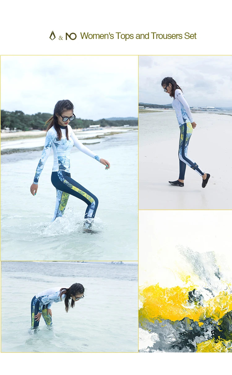 Nu-June Women Long Sleeve Rashguard Swimwear Print Surfing Top Diving Shirt Quick Dry Running Biking Rash Guard UPF50+ Swimsuit