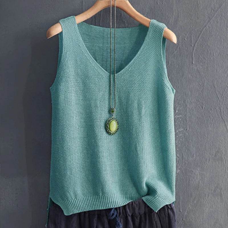 Blusas Mujer De Moda 2024 Blouse Women Summer Sleeveless Knitted Blouse Shirt Women Clothes V-neck Blouse Women Tops Shirts C855 - AIAZ