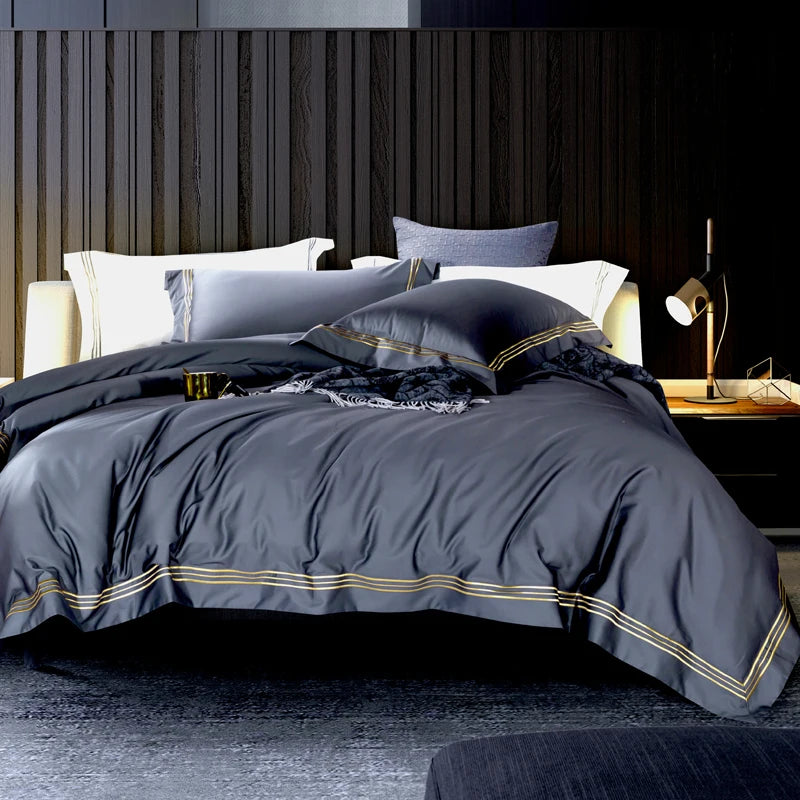 120s long-staple cotton satin cotton light luxury quilt cover four-piece high-end hotel European-style cotton bedding