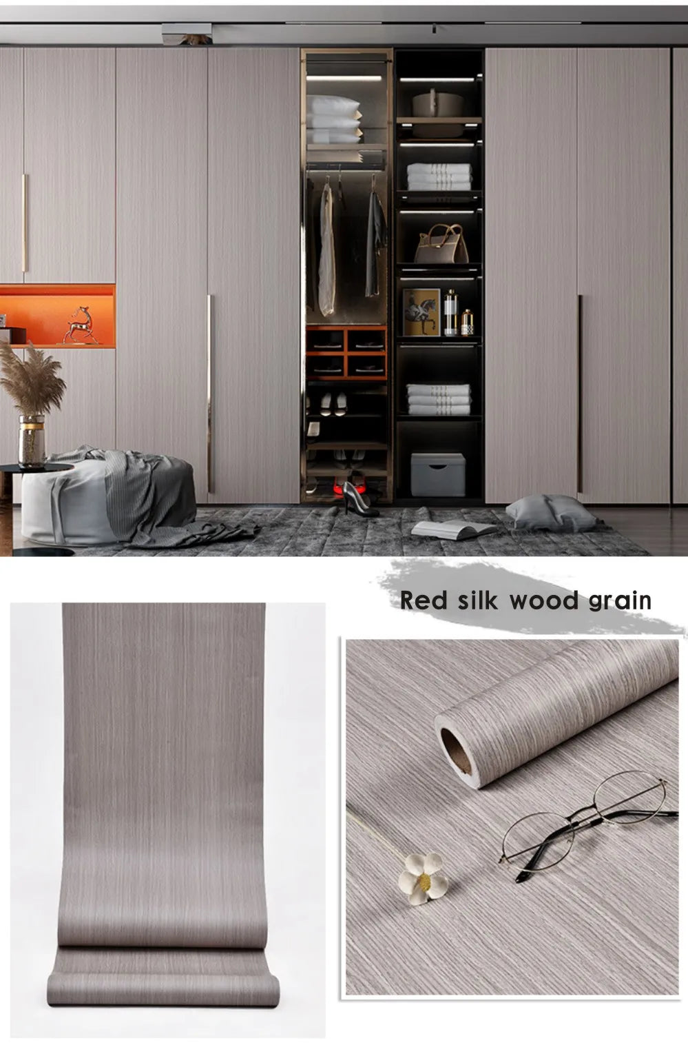 Wood Grain PVC Wallpaper for Door, Wardrobe, Cupboard, Table, Furniture, Waterproof, Self Adhesive Stickers, Home Decor Film