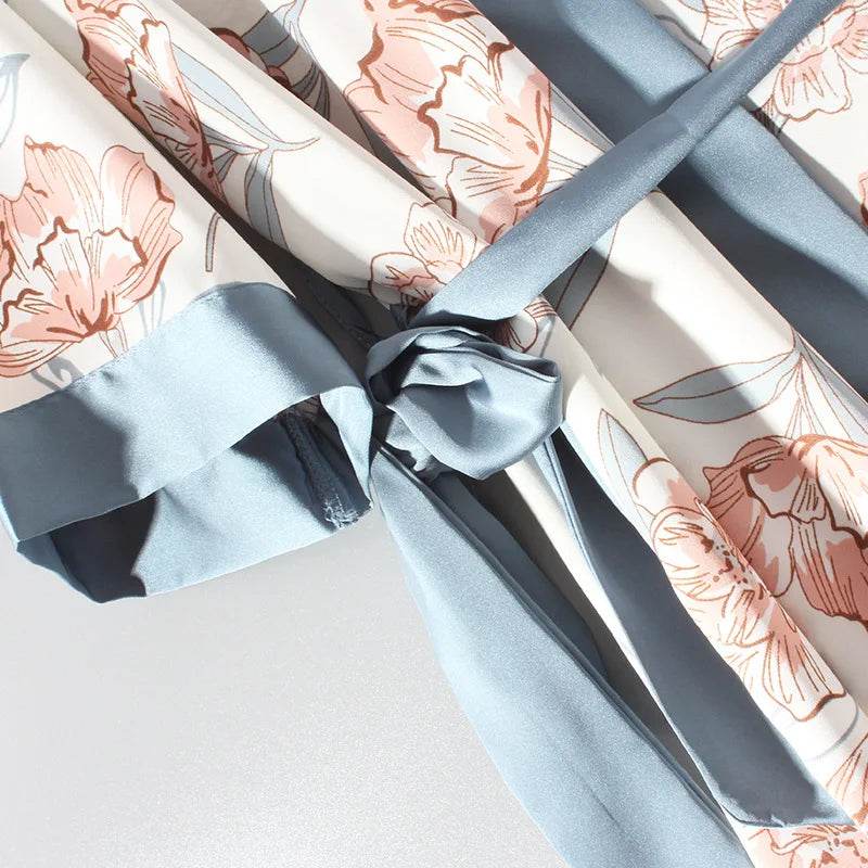 Pajamas Set Women Sleepwear Casual Satin Robe Suit Nightwear Lounge Wear V-neck Soft Pyjamas Kimono Bathrobe Gown Lingerie - AIAZ