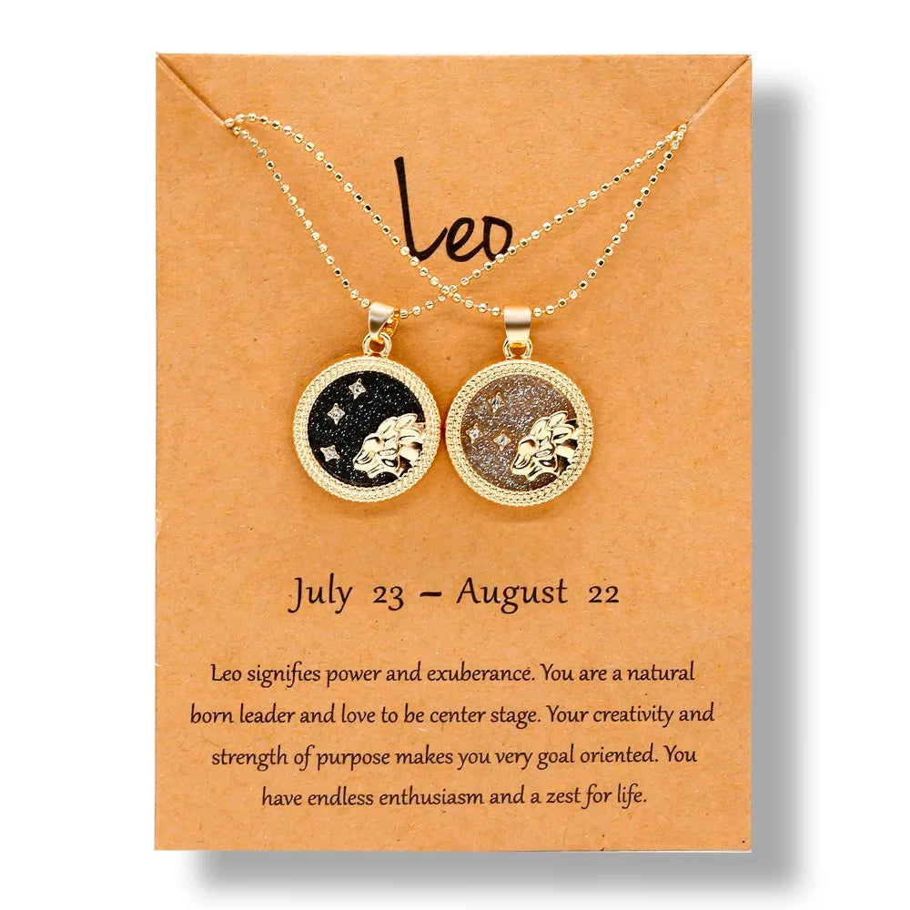 Fashion 12 Constellation Necklace For Women Men Gold Color Chain Zodiac Sign Round Pendant Necklace Couple Jewelry Birthday Gift