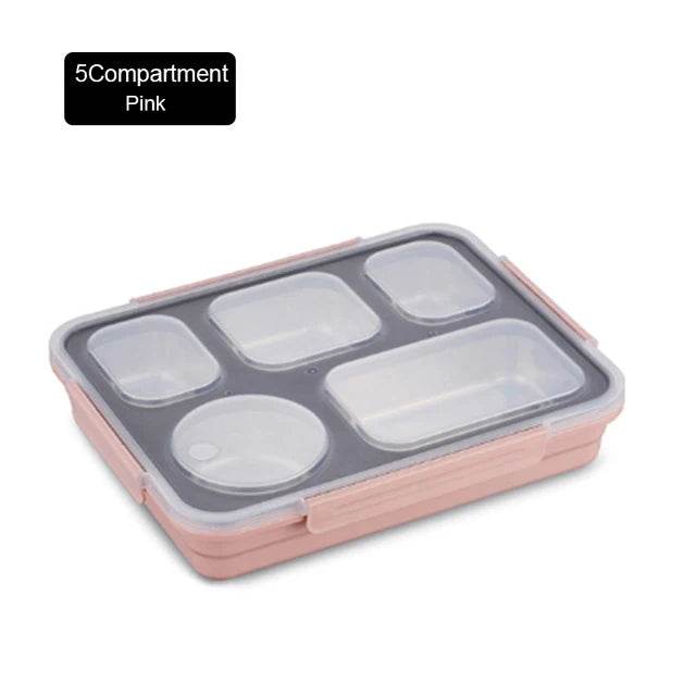 BOZZH Stainless Steel Lunch Box Bento Box For Kids 5 Microwave Plastic Food Container With Compartment Leak-Proof Food Box - AIAZ