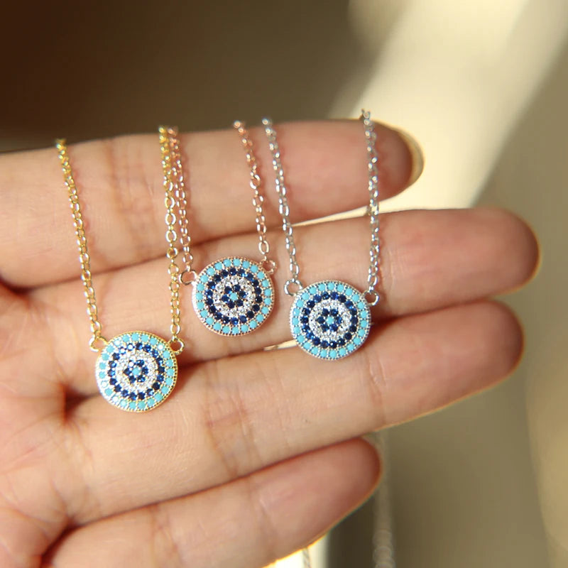 2025 New 925 Sterling Silver Evil Eye Hamsa White Blue AAA Cz Womens Lucky Eye Cz Pendant Necklaces Cute Girls Fashion Jewelry