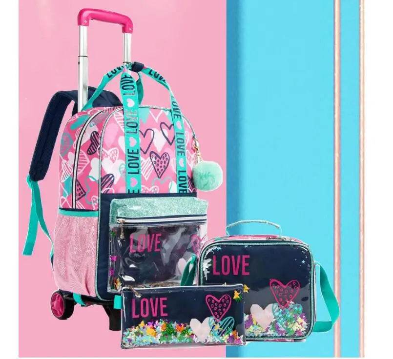 School Wheeled backpack Bag School bag with wheels Trolley Satchel bag Kids School Rolling backpack for girls School Trolley Bag - AIAZ