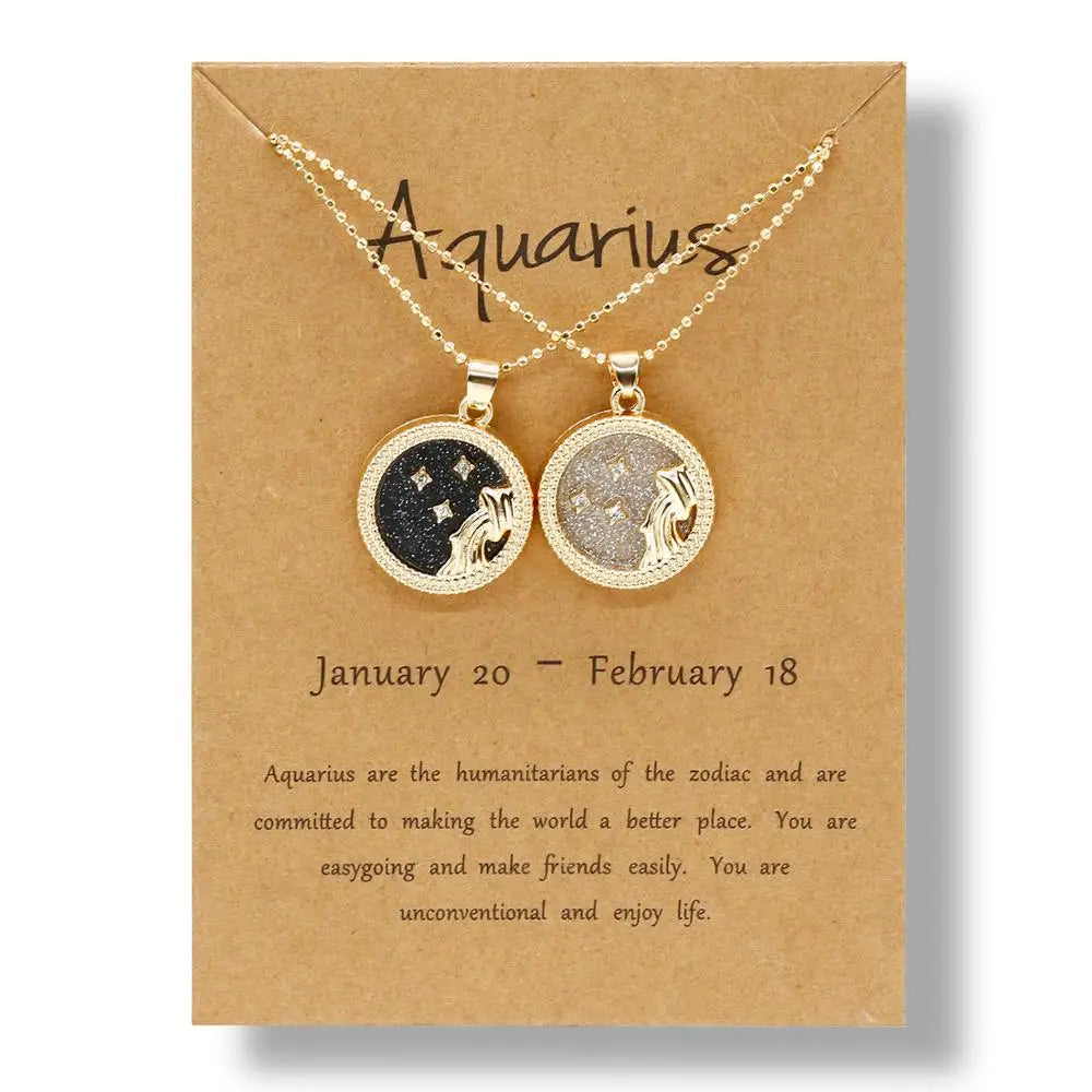 Fashion 12 Constellation Necklace For Women Men Gold Color Chain Zodiac Sign Round Pendant Necklace Couple Jewelry Birthday Gift