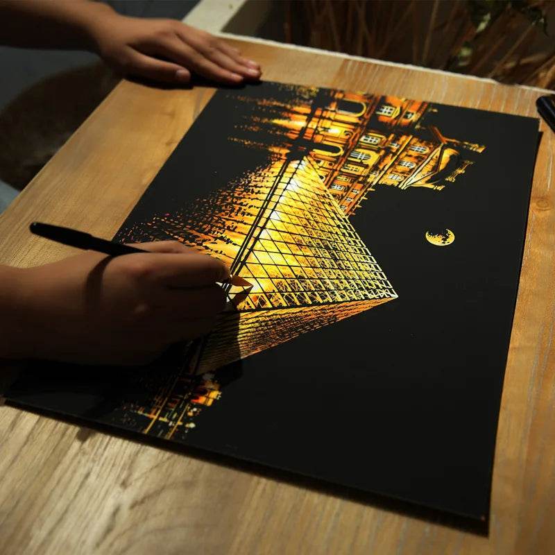 40.5*28.5cm Magic Scratch Art Crafts World Landscape Scraping Paintings Paper Adult kids decompression toys Creative DIY Gifts - AIAZ