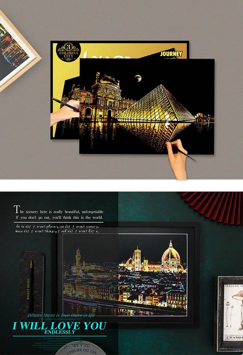 40.5*28.5cm Magic Scratch Art Crafts World Landscape Scraping Paintings Paper Adult kids decompression toys Creative DIY Gifts - AIAZ