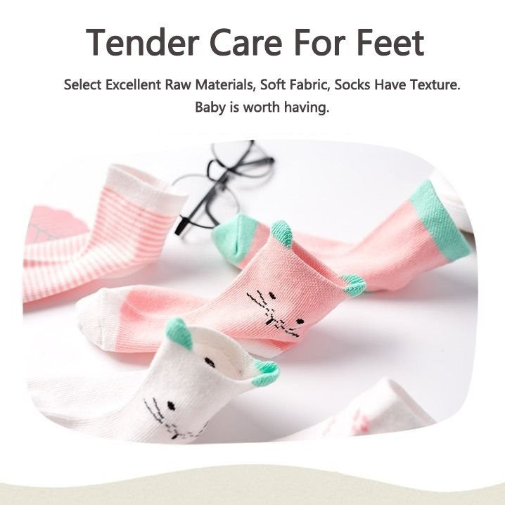 5 Pairs Cartoon Baby Socks Cute Cat Animal Soft Cotton Knit Baby Girl Kids Boy Newborn Boys Children's Socks for 0-6 Years