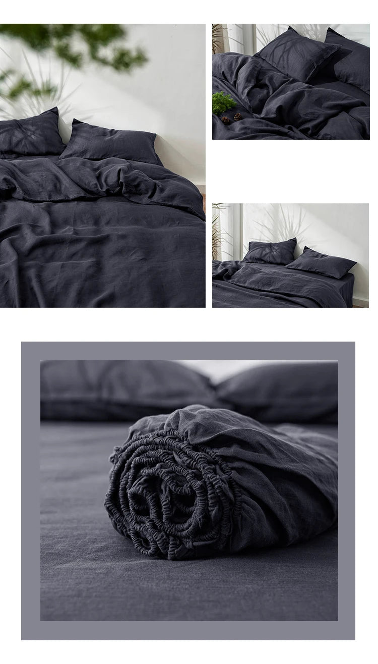 Pure Organic Flax Linen Bedding Set, Including Duvet Cover and 2 Pillow Cover, Bed Linens, Button Or Zipper Quilt Cover King
