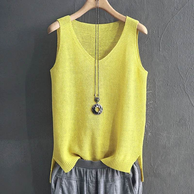 Blusas Mujer De Moda 2024 Blouse Women Summer Sleeveless Knitted Blouse Shirt Women Clothes V-neck Blouse Women Tops Shirts C855 - AIAZ