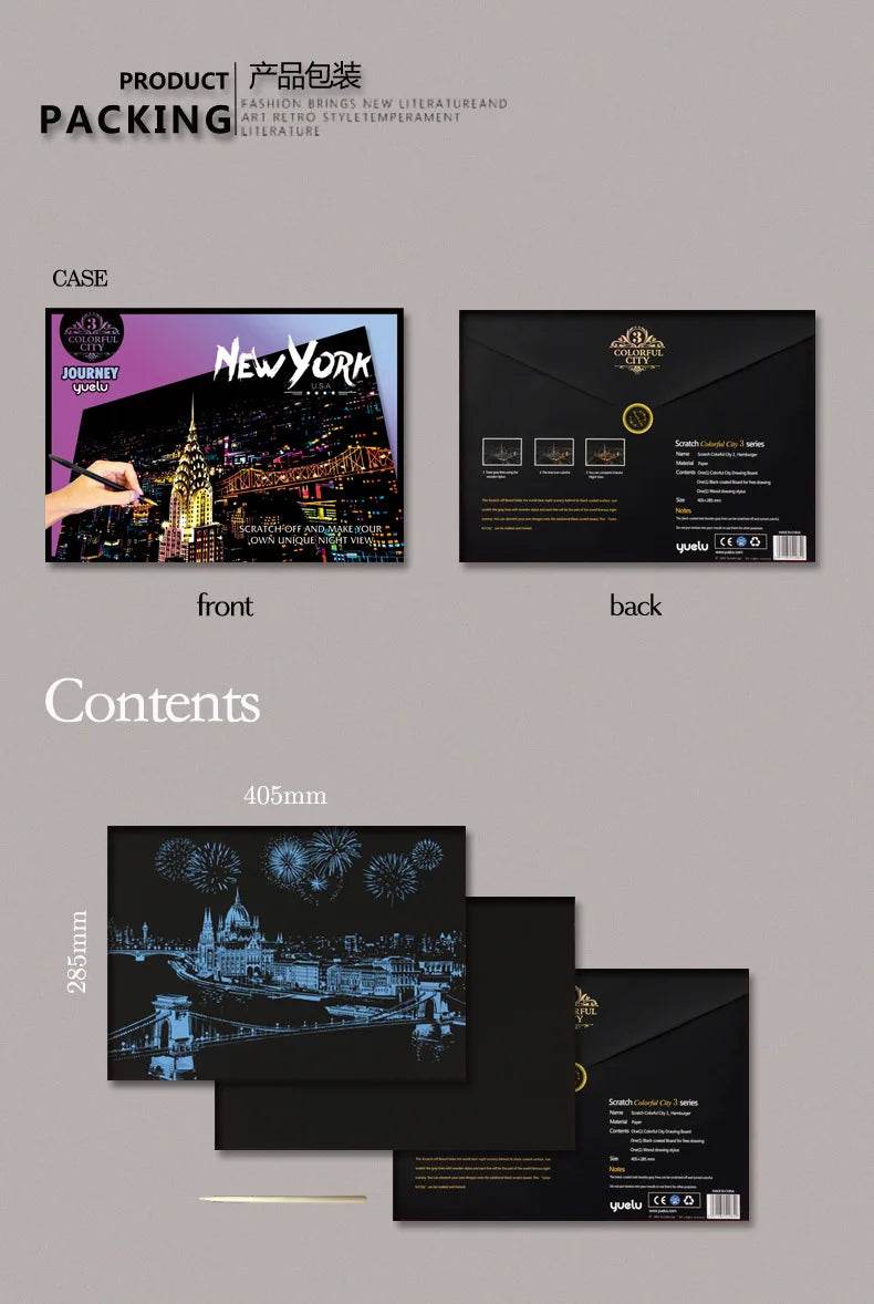 40.5*28.5cm Magic Scratch Art Crafts World Landscape Scraping Paintings Paper Adult kids decompression toys Creative DIY Gifts - AIAZ