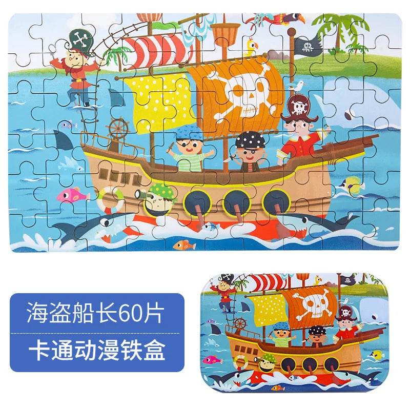 Hot New 60 Pieces Wooden Puzzle Toys for Children Cartoon Vehicle Animal Wood Jigsaw Baby Learning Educational Toy Kids Gift - AIAZ
