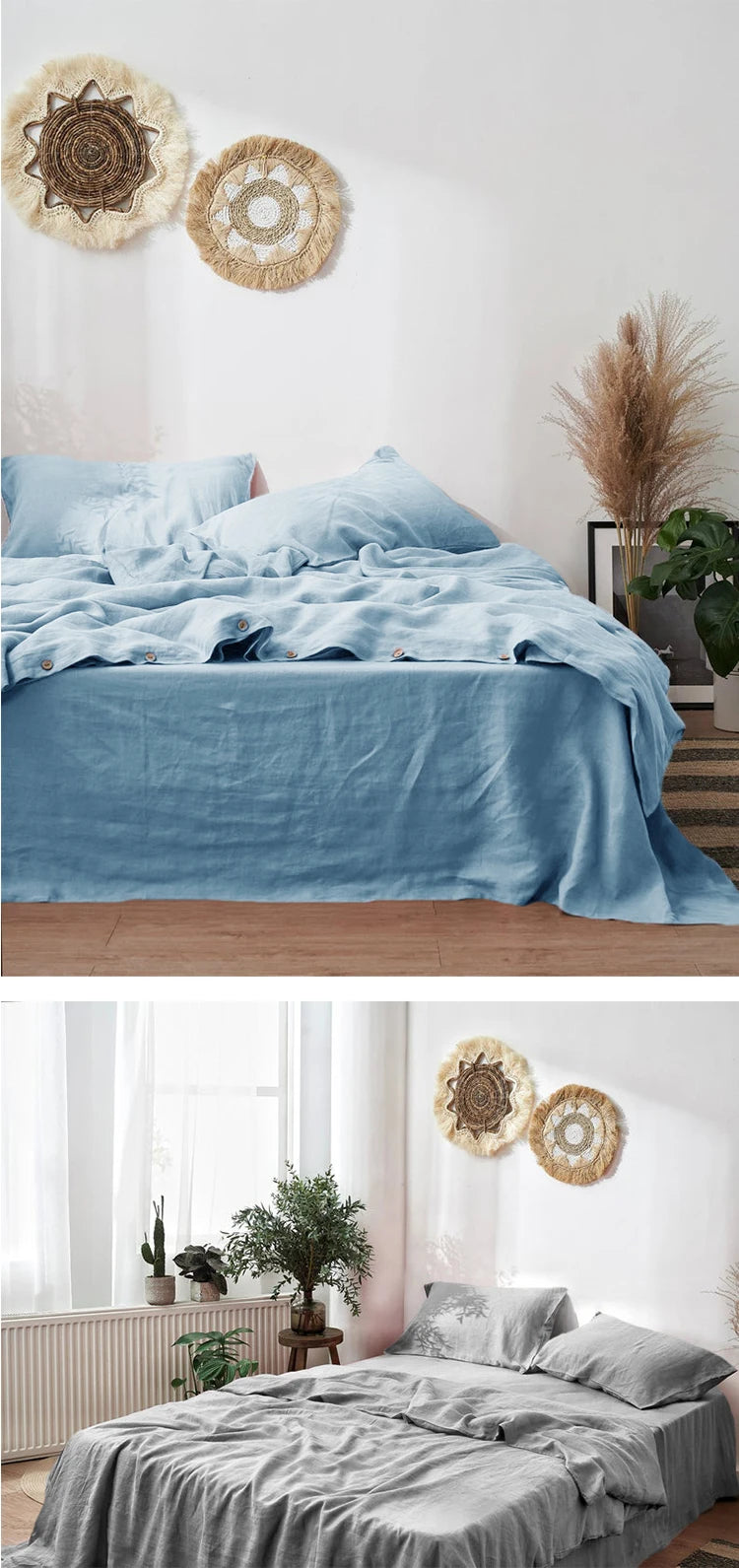 Pure Organic Flax Linen Bedding Set, Including Duvet Cover and 2 Pillow Cover, Bed Linens, Button Or Zipper Quilt Cover King