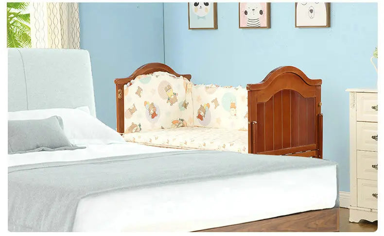 6 in 1 Convertible Crib and Changer, Multifunctional Pine Wood Baby Bed, 115*67*104CM, Newborn Cradle Cot