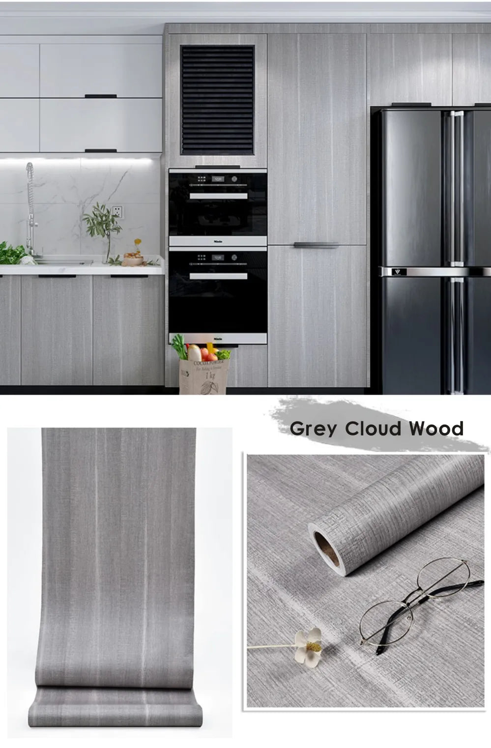 Wood Grain PVC Wallpaper for Door, Wardrobe, Cupboard, Table, Furniture, Waterproof, Self Adhesive Stickers, Home Decor Film
