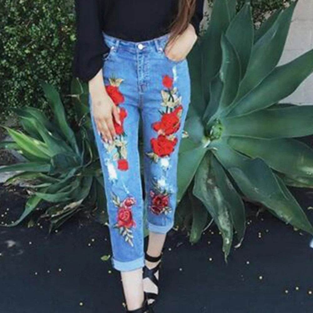 Sexy Embroidery fashion streetwear women mom jeans woman jean stacked pants boyfriend baggy jeans vintage clothes denim trousers - AIAZ