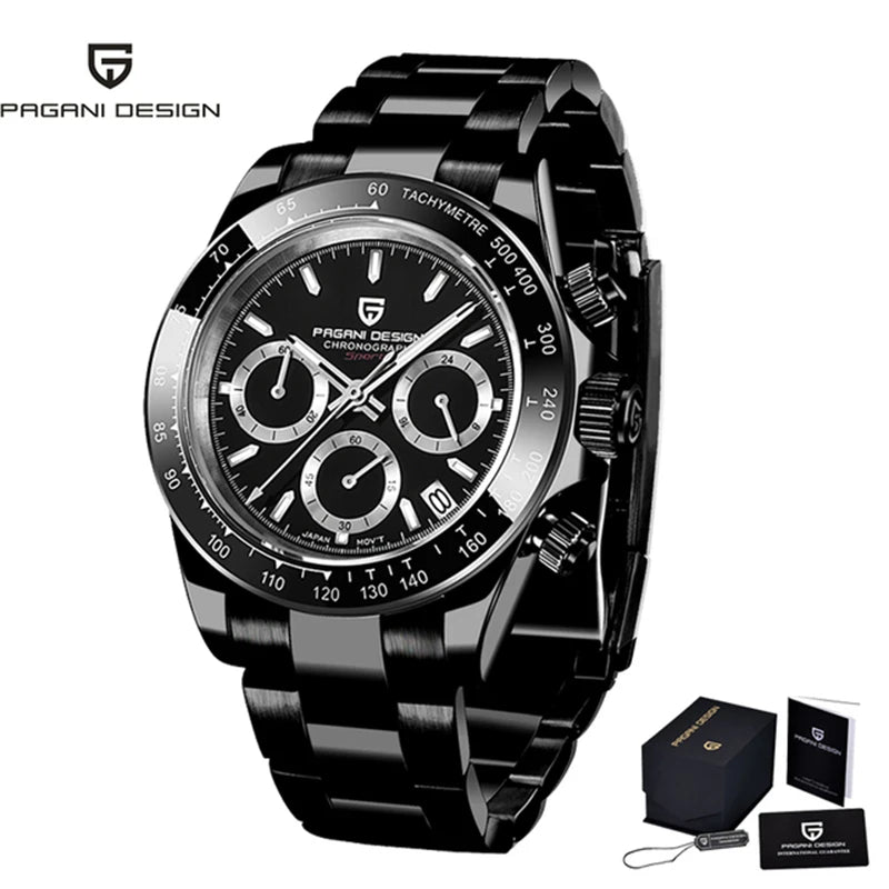 PAGANI DESIGN 2025 New Black Mens Watches Brand Luxury Quartz Watch For Men Chronograph Sports Waterproof Luminous Reloj Hombre