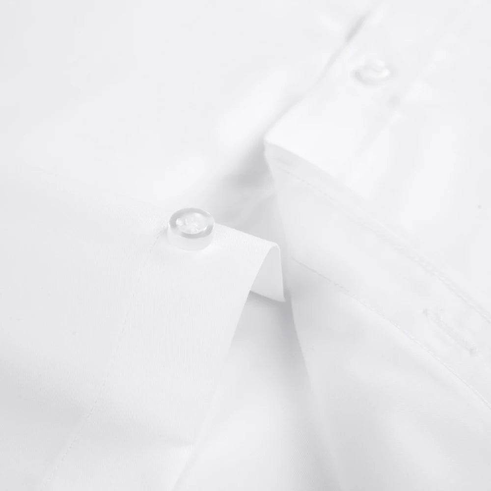 Men's Non Iron Standard-fit Solid Basic Dress Shirt Formal Business Premium 100% Cotton Male Long Sleeve Work Office Shirts - AIAZ