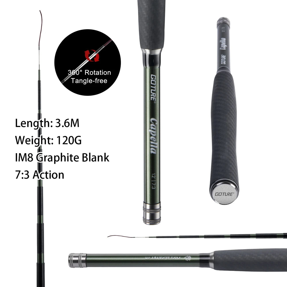 Goture Tenkara Fly Fishing Rod Combo 3.6m Ultralight Carbon Fiber Rod with Line Lure Clipper Portable Tenkara Rod Set Tackles