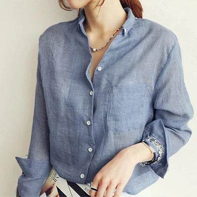 Chemisier Femme Womens Tops Fashion 2022 Summer Linen White Shirt Women Long Sleeve Blouse Korean Woman Clothes Roupas Femininas - AIAZ