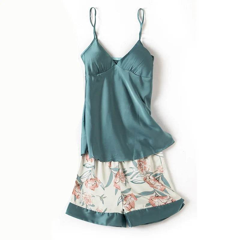 Pajamas for Women Pijama Mujer 4 Piece Set Sexy Ladies Pyjama Sleepwear Women Pajama Sets Sleep Lounge with Chest Pads Home Wear - AIAZ