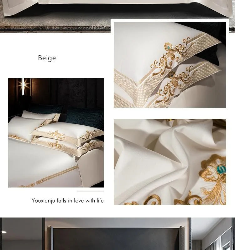 Premium High End Grey 1000TC Egyptian Cotton Soft Bedding set Chic Embroidery Queen King 4/6Pcs Duvet Cover Bed Sheet Pillowcase