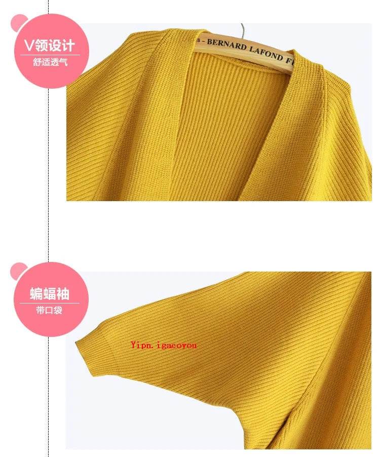 2023 Long Cardigan Women Sweater Autumn Winter Bat Sleeve Knitted Sweater Femme Jacket Loose Ladies Sweaters Cardigans New - AIAZ