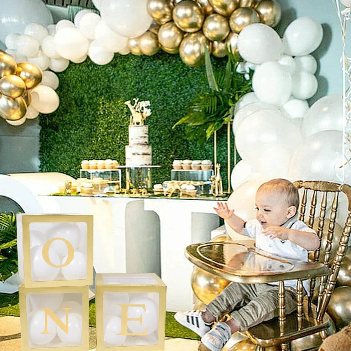 First Birthday Balloon Boxes For Party Decorations 1st Birthday Balloon Garland Decor with ONE Letter Boy Girl Baby Shower Decor - AIAZ
