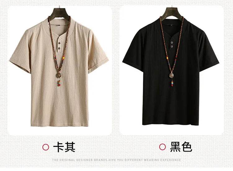 (Shirt + trousers) summer fashion men shirt Man Cotton and linen shirts Short sleeve men's casual shirts men full size M-5XL - AIAZ