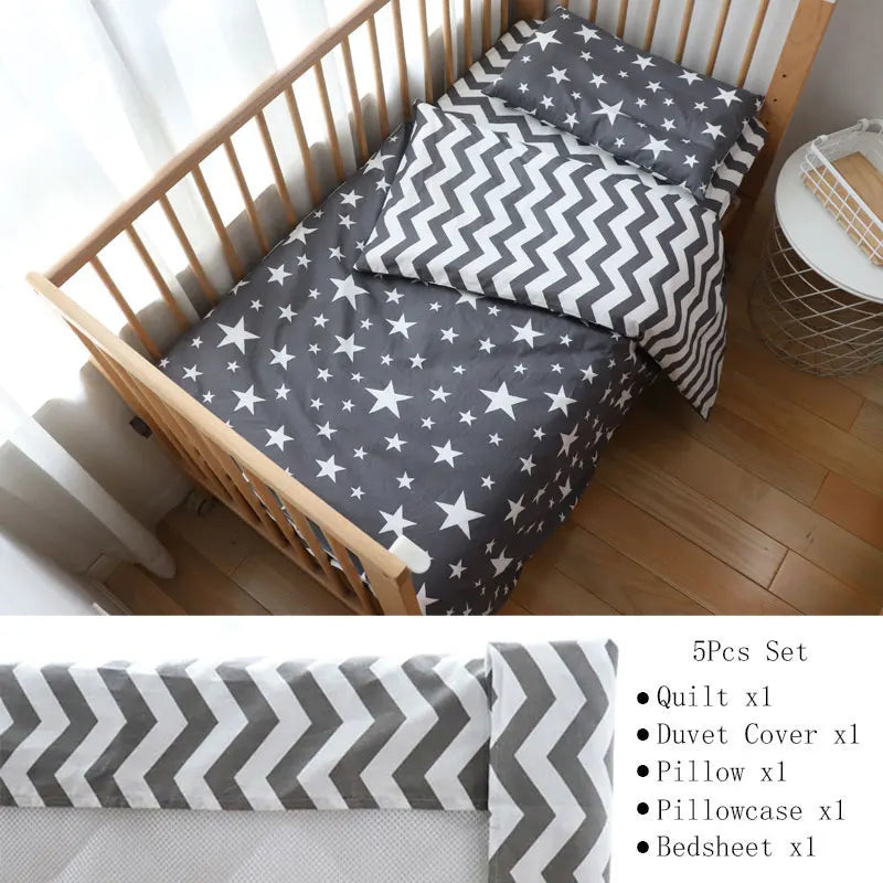 Baby Bedding Set Nordic Striped Star Crib Bedding Set With Bumper Cotton Soft Baby Bed Linen Items For Newborns Nursery Decor