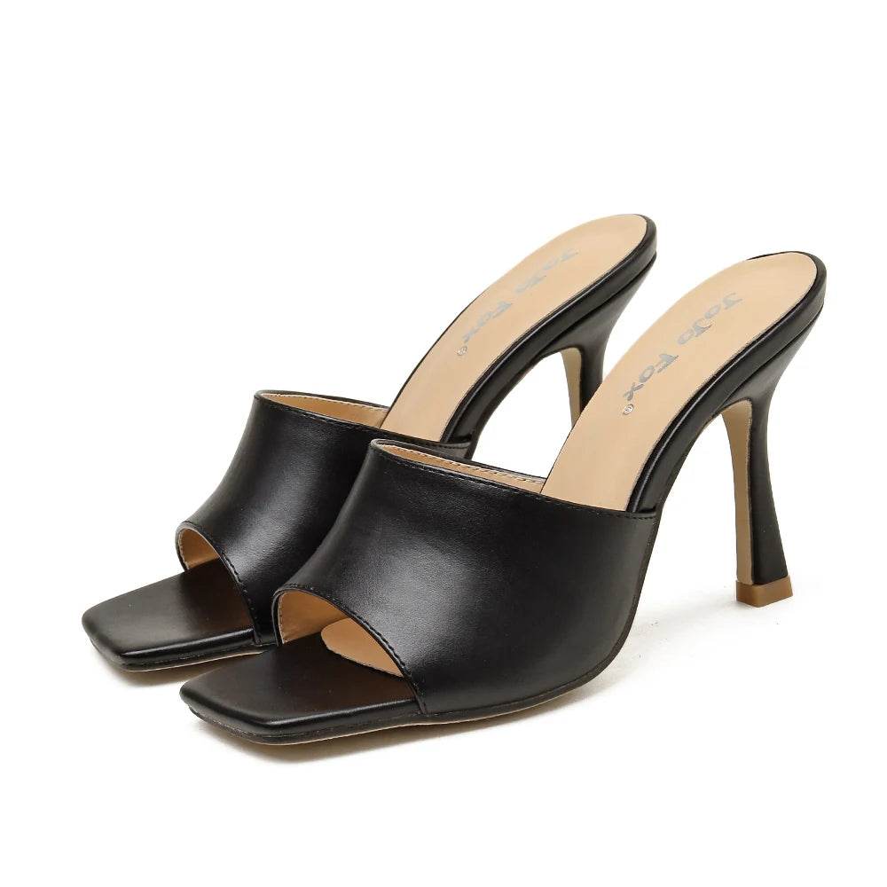 2025 New Summer Women Sandals Square Toe Ladies Heel Mules Sexy Thin High Heels Sandals Slippers Female Fashion Woman Shoes - AIAZ