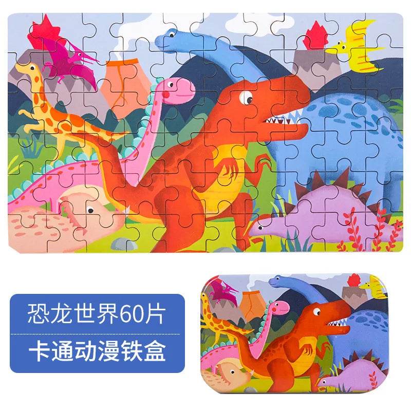 Hot New 60 Pieces Wooden Puzzle Toys for Children Cartoon Vehicle Animal Wood Jigsaw Baby Learning Educational Toy Kids Gift - AIAZ