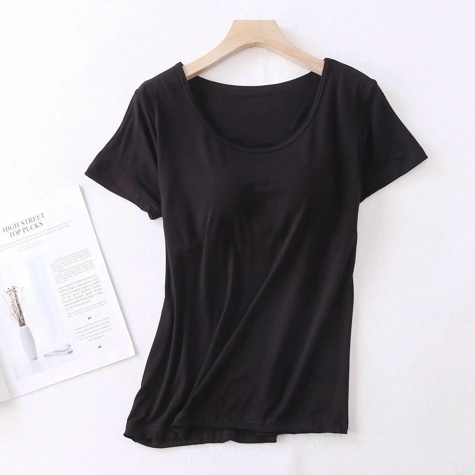 Modal cotton pyjama femme new pijamas women chest pad short sleeve pajamas set large size bra-cup loose shorts sleepwear set - AIAZ