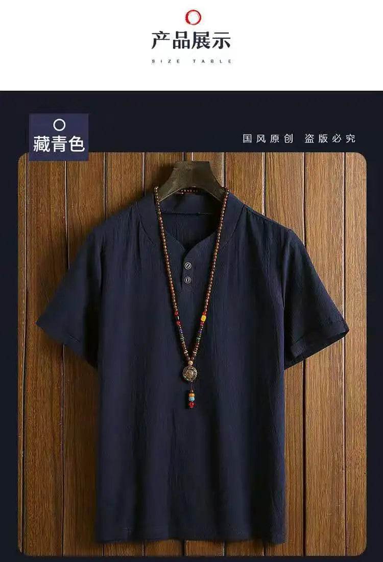 (Shirt + trousers) summer fashion men shirt Man Cotton and linen shirts Short sleeve men's casual shirts men full size M-5XL - AIAZ