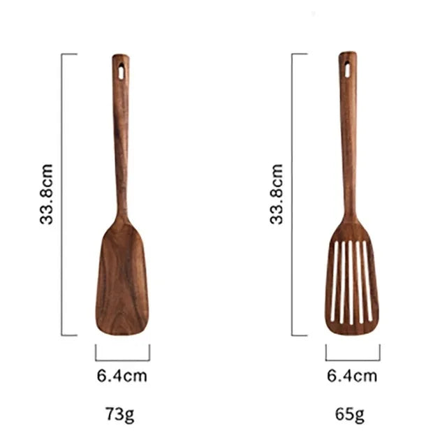 Thailand Teak Natural Wood Tableware Spoon Ladle Turner Long Rice Colander Soup Skimmer Cooking Spoons Scoop Kitchen Tool Set