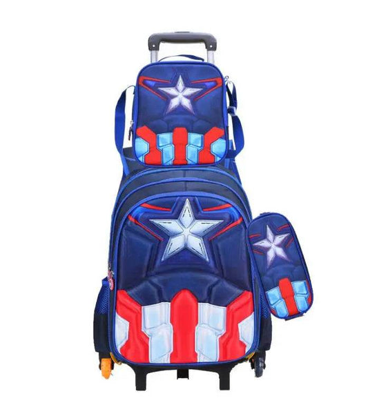 School Troilley Bag Set for boys School Trolley Backpack Set Lunch Bag School Wheeled Backpack for boys School Bookbag Rucksacks - AIAZ
